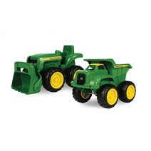 John Deere 샌드박스 차량 세트 — 덤프 트럭과 로더 트랙터 18개월 이상 152cm6인치 2개입, Frustration-Free Packaging, 2개