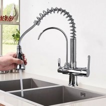 싱크대 주방 시공 셀프 설치 코브라 거위목 수전 헤드 수도 꼭지 교체 데크 마운트 블랙 수도꼭지 주방용 냉수 필터 탭 세 가지 방법 싱크 믹서 360 회전, Chrome_CHINA