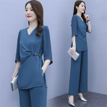Daegu TZ040323 여성투피스 블라우스 + 여성바지 블라우스 반팔티 여성티셔츠 여자바지 여성세트 빅사이즈