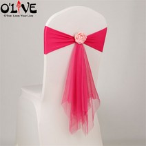 웨딩의자커버 스판덱스 라이크라 의자 새시 로즈 오간자 커버 웨딩 보우 장식 플라워 매듭 밴드 연회 장소용 신축성, [14] Hot Pink