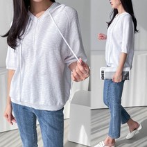 [여시몰6109]후드 반오픈 단추 나그랑 티셔츠/봄여름 여성 7부 맨투맨 슬라브티 심플 청바지 반바지 스커트 트레이닝바지 배기 코디