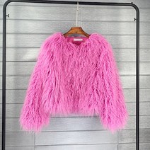여성 크롭 자켓 봄 하객룩 화려하고 따뜻한 인조 모피 루즈핏 플러시 코트 및 재킷 여성용 블랙 화이트 핑
