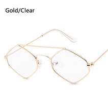빈티지 미니 소형 소형 프레임 선글라스 유행 금속 다각형 여성 음영 UV400 보호 거리 안경, 02 Gold-Clear
