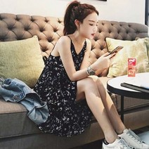 바캉스 여름여행 비치웨어 꽃무늬 민소매 프릴원피스 홈웨어원피스 밴딩원피스 가을원피스 골지원피스