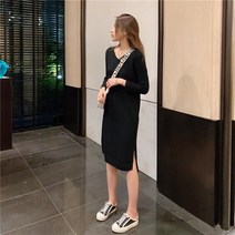 박시니트원피스 캐쥬얼 긴 소매 이너웨어 가을겨울 와이드 루즈핏 뱃살커버 솔리드 무지 양 퍼니트 미디롱 2586861594