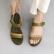 슈즈앤클럽 [천연소가죽] 발편한 벨크로 스트랩 통굽샌들 키높이 5cm