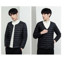 남성용 경량 라운드넥 오리털 누빔 패딩점퍼 노카라 다운점퍼 코트 자켓 빅사이즈