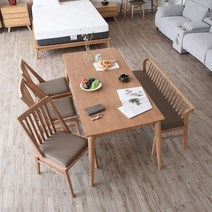 라벤더프리지 원목 6인용식탁세트 (의자3+등받이벤치1 구성), 6인식탁+의자3+벤치1