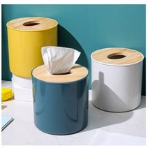 원형 원목 두루마리휴지케이스 3컬러, 옐로우