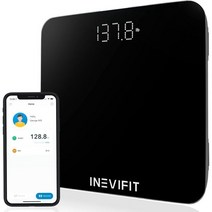 INEVIFIT 스마트 욕실 저울 고정밀 블루투스 디지털 체중계 무제한 사용자를 위해 체중 및 BMI 정밀 측정 (S 블랙) 미국직송 320382, S-블랙