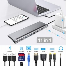USB멀티허브 USB 3.1 c형 허브-HDMI 어댑터 4K 썬더볼트 3 USB c허브 3.0 VGA TF SD 리더 RJ45 스테레오 P, 01 11-in-1 Gray Dock
