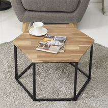 블랑누보 원목 철제 틈새 거실 침대 옆 육각 테이블, 아카시아_낮은형