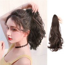 하이유니 히피 펌 숏 포니테일 붙임 머리 헤어 여자 여성 부분 피스 가발 40cm, 네츄럴블랙 / 40cm