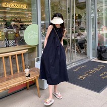 프렌치 시크 홀터 롱스커트 민소매 원피스 자녀 티셰이크 본풍 작은 키 봄옷