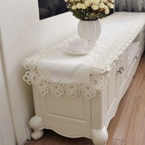 방수테이블보 테이블보 식탁보 패브릭아트 직사각형 거실 티테이블보 유럽식 레이스 테이블플래그 가정용 코튼린넨 상큼 덮개천, T05-L98상아색, C02-40*145cm(사용 수납장길이 100-120)