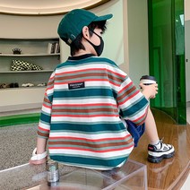 베베초롱 남 주니어 반팔 티셔츠 순면 여름 패션 2022 키즈 패션 트랜드 서머 보이 스트라이프 티셔츠