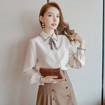 폴리에스터 데이트 77 루즈핏 중년 예쁜 베이직 빅사이즈 파스텔톤 살구색블라우스 가을