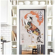 일본 문신 고양이 천 반 커튼 침실 기하학 파티션 홈 인테리어 출입구 걸이식, 04 D_04 W70xL120 Split