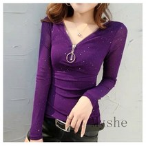 [Myshe]여성 브이넥 티셔츠 슬림핏 기본 티 오피스룩 aw4 YanF716
