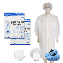 방문자가운세트 위생복세트 위생가운 실험복 마스크 모자 덧신, L, 방문자가운세트(흰색), 1개