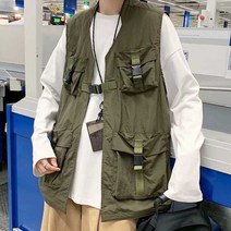 힙합 패션 오버핏 조끼 남자 봄가을 아메카지룩 코디