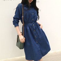 메리앤유 미디엄기장 버튼스냅단추디테일 데님청원피스