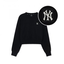 MLB 엠엘비 여성 베이직 스몰로고 크롭 맨투맨 NY (Black)