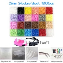 2.6mm 펄러 하마 비즈 세트 3D 퍼즐 아이언 장난감 수제 공예 DIY 선물 퓨즈 교육, 04 24 colors and tool