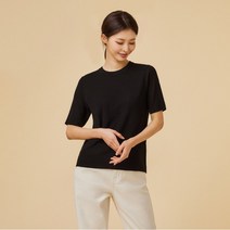 자주 여 리넨 블렌디드 워셔블 반팔 니트_블랙 184093