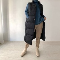 네모 여성용 원버튼롱 패딩