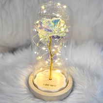장미 꽃 무드등 유리돔 플라워 화이트 홀로그램 I LOVE YOU 나무각인무료, 혼합색상