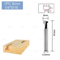 갓다 자동스트리퍼 STONEGO-1/4 "생크 6.35mm 커터 라우터 비트 1 개/3 개 육각 볼트 키 홀 T 슬롯, 01 1PC 8mm