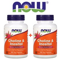 (1+1) 나우푸드 콜린 이노시톨 250mg 비타민B군 브레인헬스 에너지 메타볼리즘 100 베지캡슐 2팩