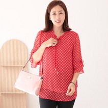 백합사 엄마옷 프릴 리본 샤랄라 7부 패턴 블라우스 [SBPN-P201BL359] 반팔 블라우스 중년의류 미시의류