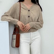 입기편한 크롭 여자 브이넥 긴팔 벌룬소매 가디건 6색