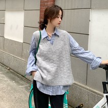 v넥 루즈핏 옆트임 니트 조끼 민소매 무지 레이어드 셔츠 2컬러