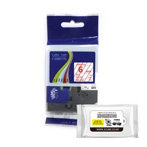 브라더 호환 라벨테이프 6mm~36mm + 항균물티슈, 6mm투명바탕_빨강글자 TZc-112