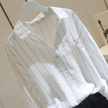 줄무늬셔츠 100 순면 코튼 풀오버 후드 여성 가을 꽃자수 와이드 루즈핏 슬림핏 긴 소매 와이셔츠 3415274952