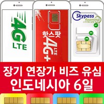 인도네시아 유심 칩 구매 6 일 핫스팟 무제한 지원 데이터 로밍 브카시 자카르타 발리 출장 여행 심카드 xl 스카이패스로밍, 택배수령, 장기-연장가-6일 이용