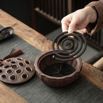모기향 홀더 연꽃 활화산 화재 방지 향로 모기, 대형(천 마일의 강과 산) 젠 블랙