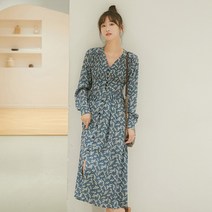 타니즈 페넌 브이넥 플라워 버튼 롱원피스