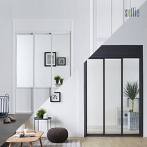 [솔리에] [비밀가격] ㅡ자 3연동 슬림도어 중문(오픈/고시형)(1200~1500mm), 색상:오픈형/블랙 / 유리:투명유리