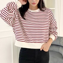 단크롭 맨투맨티셔츠)줄무늬티셔츠 단가라 라운드넥 스트라이프 박스티 루즈핏 단티셔츠 배색 긴팔티 줄티
