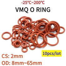 10pcs vmq o 링 씰 가스켓 두께 cs 2mm od 8 65mm 실리콘 고무 절연 방수 와셔 원형 nontoxi red, 65mm에서, 빨간색