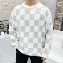 용된다 남자 겨울 스퀘어 체크 오버핏 니트