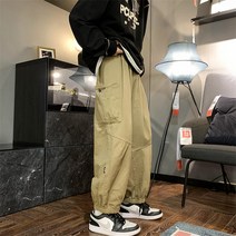DFMEI 카고 팬츠 남조표 홍콩풍 와이드 캐주얼 건달 멋쟁이 한국판 트렌드 조거 팬츠 다포켓 배기 트레이닝 팬츠 패션