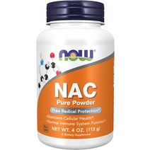 나우푸드 nac 영양제 NACC nacl NOW 보충제 NACN-아세틸 시스테인 600mg 순수 분말 4온스 흰색, 1개