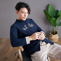 블랙 자수 남자 모시적삼 린넨 법복 개량 한복 자켓 슬림핏 긴팔 모시옷 공연 무대 의상