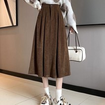 여성롱스커트 롱치마 Rimocy 빈티지 코듀로이 미디 스커트 여성용 버튼 하이 웨스트 a 라인 포켓 솔리드 컬러 롱 여성