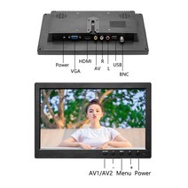 포터블모니터 미니모니터 소형 디지털 스마트 태블릿 사이니지 10.1 인치 LCD HD 컴퓨터 모니터 미니 TV PC 디스플레이 2 채널 비디오 입력 휴대용 보안 스피커 HDMI, 01 Black_03 미국 플러그